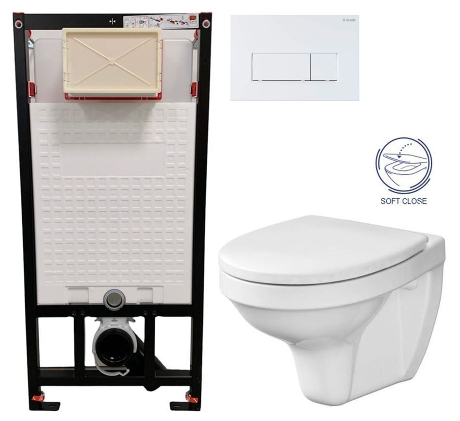 E-shop DEANTE Podstavný rám, pre závesné WC misy + SLIM tlačidlo bílé + WC CERSANIT DELFI + SOFT SEDADLO CST_WC01 A51P DE2
