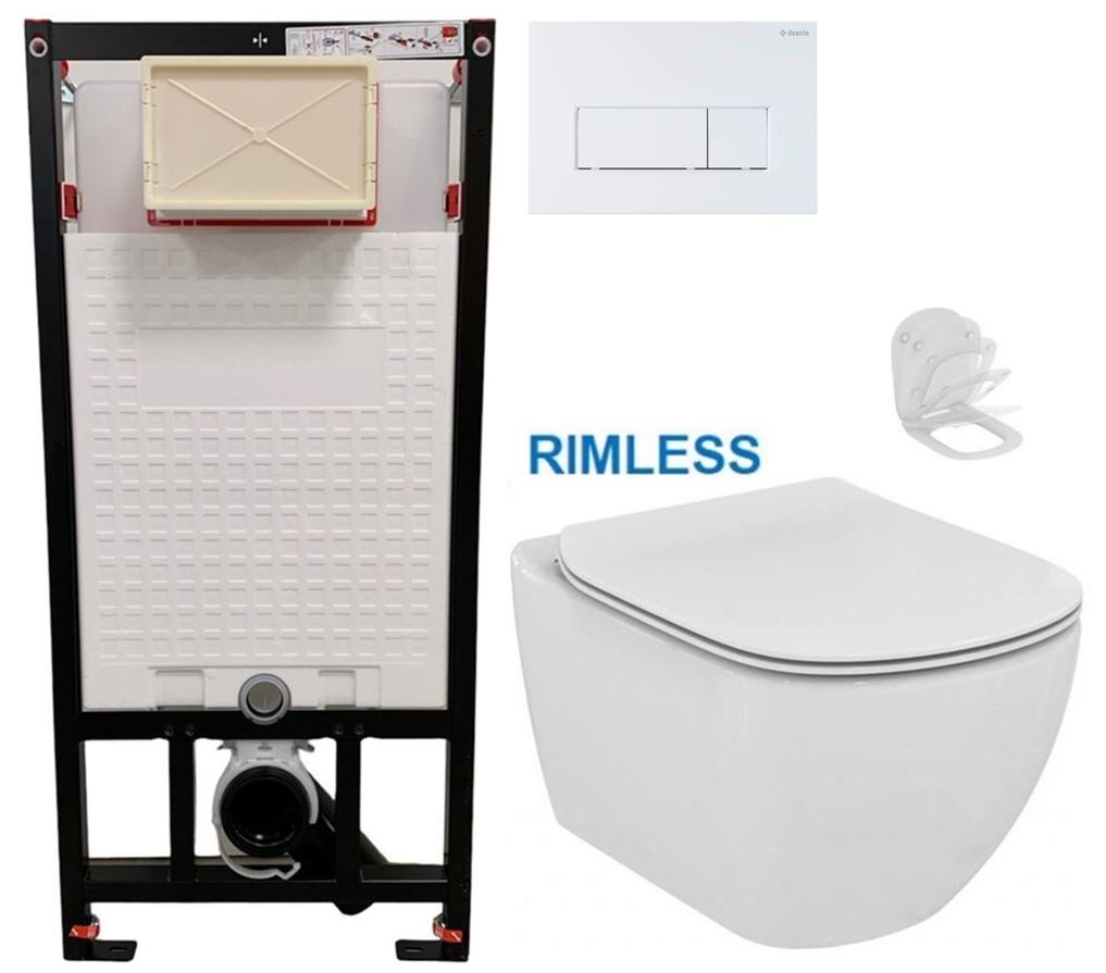 E-shop DEANTE Podstavný rám, pre závesné WC misy + SLIM tlačidlo bílé + WC Ideal Standard Tesi se sedlem RIMLESS CST_WC01 A51P TE2