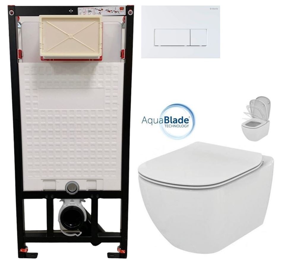 DEANTE Podstavný rám, pre závesné WC misy + SLIM tlačidlo bílé + WC Ideal Standard Tesi so sedadlom SoftClose, AquaBlade CST_WC01 A51P TE1