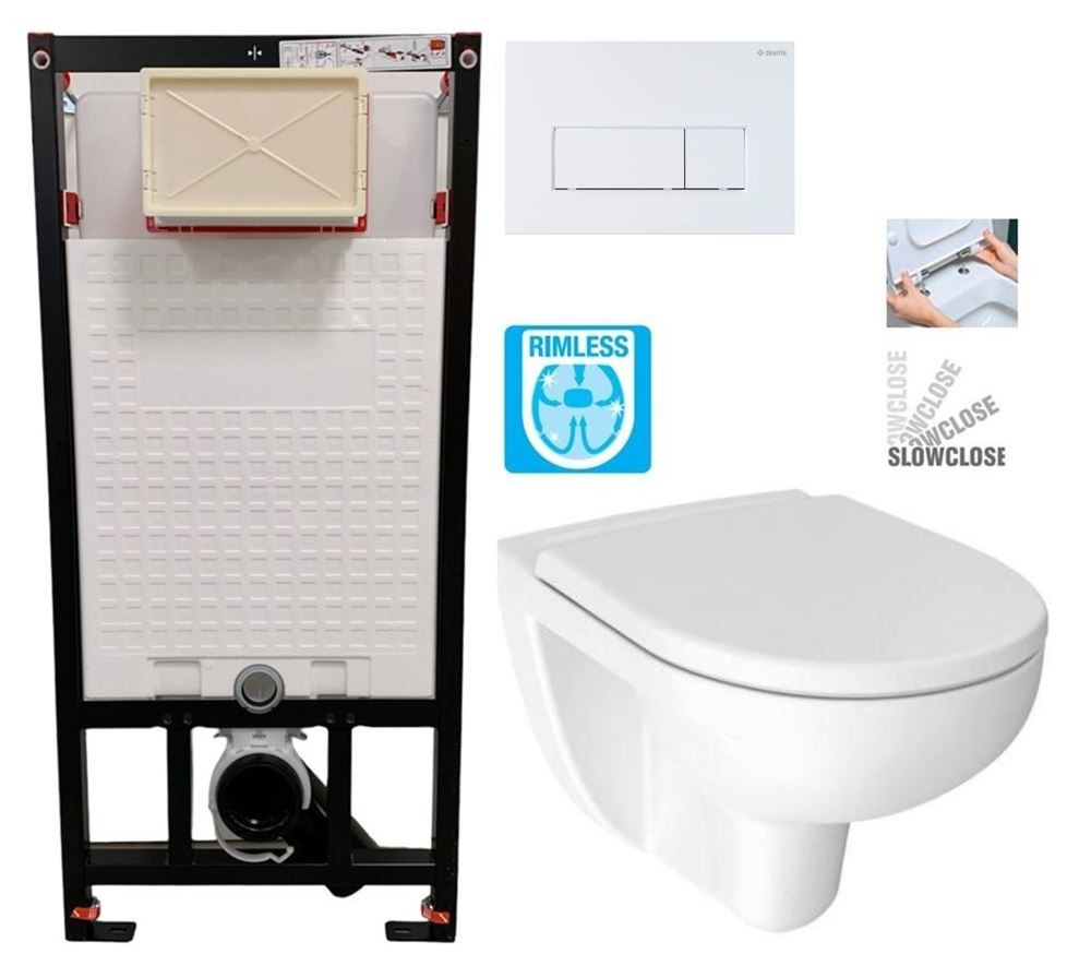 E-shop DEANTE Podstavný rám, pre závesné WC misy + SLIM tlačidlo bílé + WC JIKA LYRA PLUS RIMLESS + SEDADLO duraplastu SLOWCLOSE CST_WC01 A51P LY2
