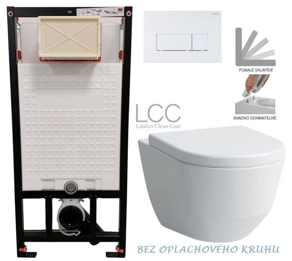 E-shop DEANTE Podstavný rám, pre závesné WC misy + SLIM tlačidlo bílé + WC LAUFEN PRO LCC RIMLESS + SEDADLO CST_WC01 A51P LP2