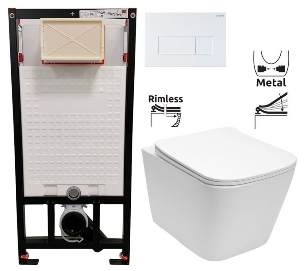 E-shop DEANTE Podstavný rám, pre závesné WC misy + SLIM tlačidlo bílé + WC REA Raul Rimless + SEDADLO CST_WC01 A51P RA1