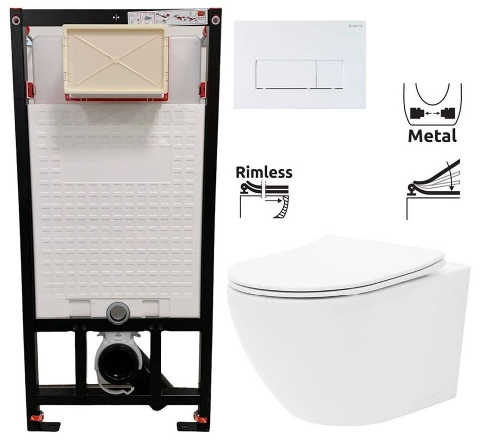 E-shop DEANTE Podstavný rám, pre závesné WC misy + SLIM tlačidlo bílé + WC REA Carlo Flat Mini Rimlesss + SEDADLO CST_WC01 A51P CF1