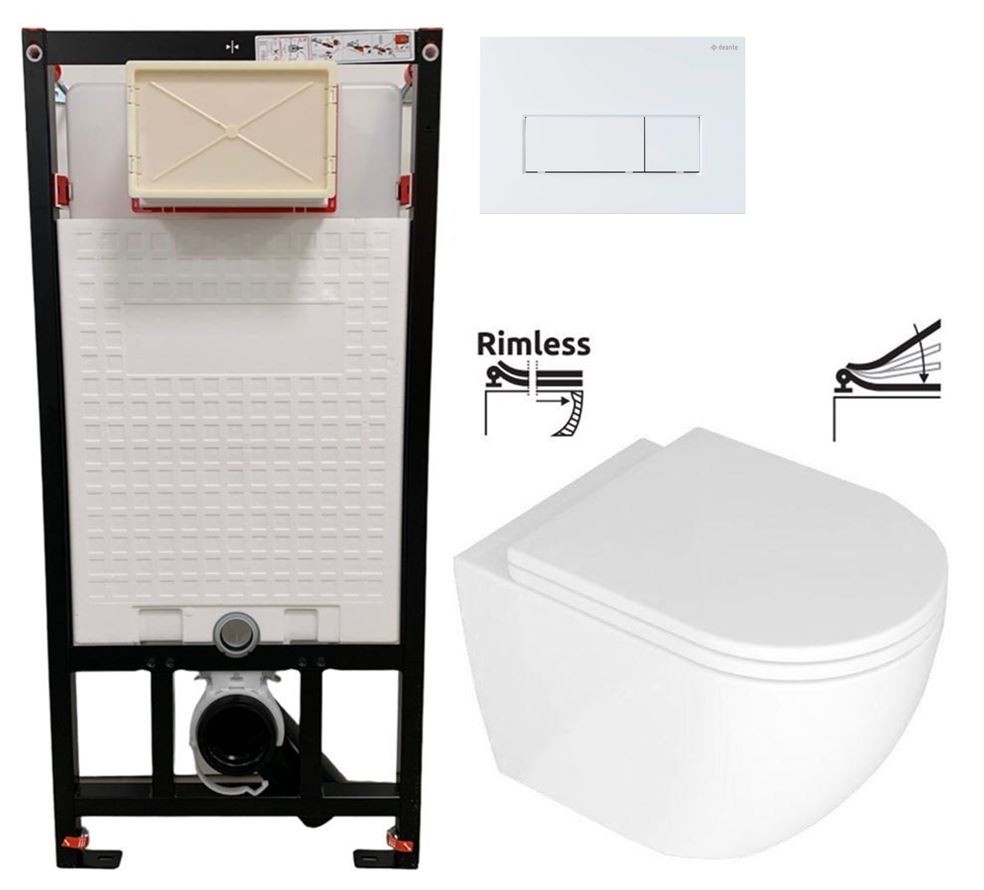 E-shop DEANTE Podstavný rám, pre závesné WC misy + SLIM tlačidlo bílé + WC REA Carlo Mini Basic Rimlesss + SEDADLO CST_WC01 A51P CB1