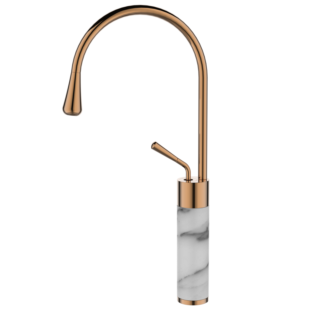 INVENA - Umývadlová batéria vysoká STONE biela/meď BU-03-W18-V