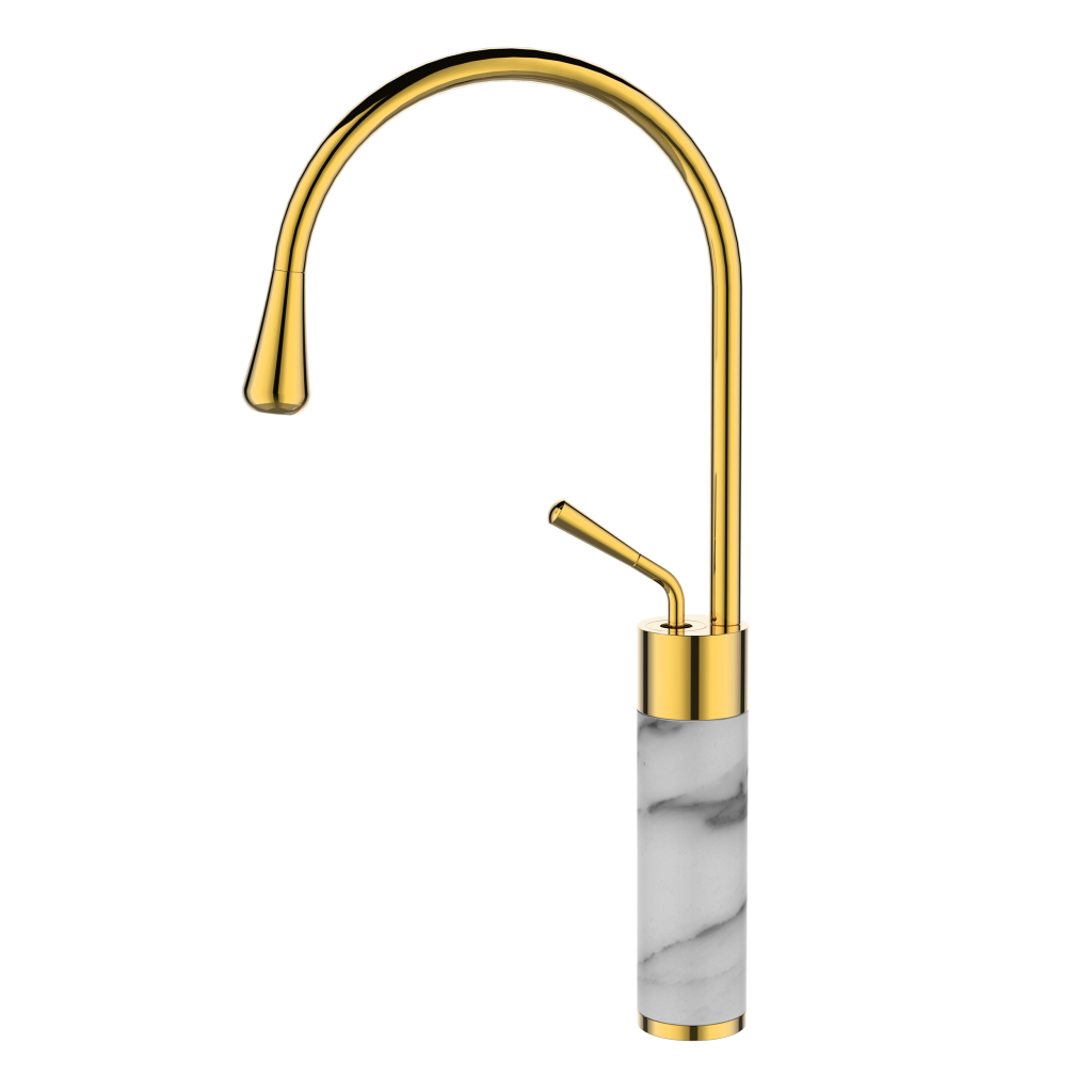 INVENA - Umývadlová batéria vysoká STONE biela/zlatá BU-03-W13-V