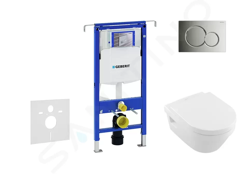 GEBERIT - Duofix Modul na závesné WC s tlačidlom Sigma01, lesklý chróm + Villeroy Boch - WC a doska, DirectFlush, SoftClose, CeramicPlus 111.355.00.5 NB2