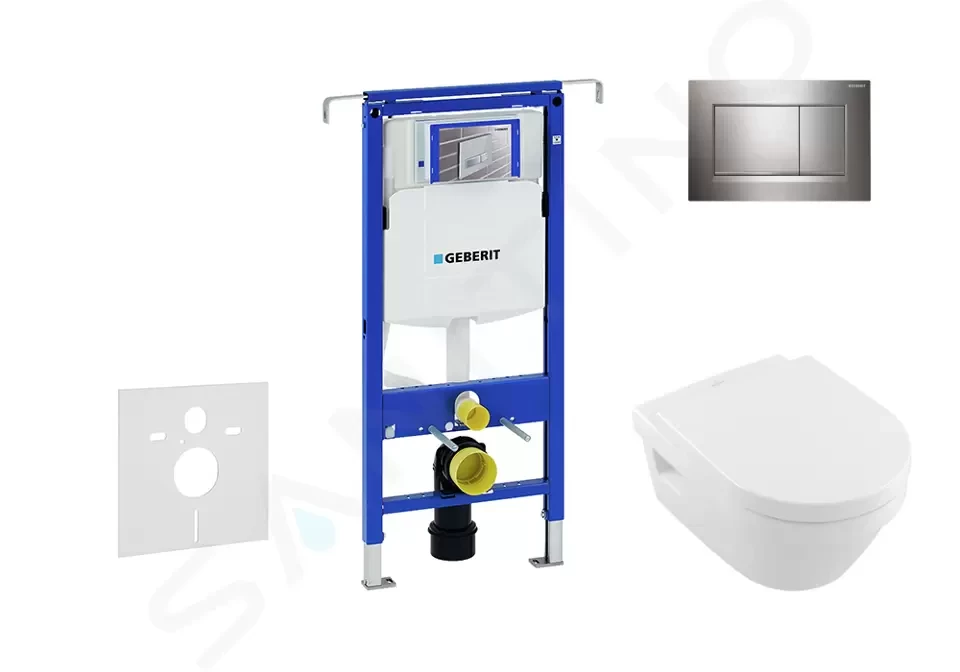 GEBERIT - Duofix Modul na závesné WC s tlačidlom Sigma30, lesklý chróm/chróm mat + Villeroy Boch - WC a doska, DirectFlush, SoftClose, CeramicPlus 111.355.00.5 NB6
