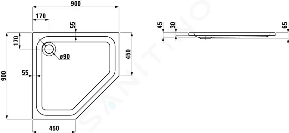 Laufen - Solutions Sprchová vanička, 900 mm x 900 mm, biela (H2145020000001)