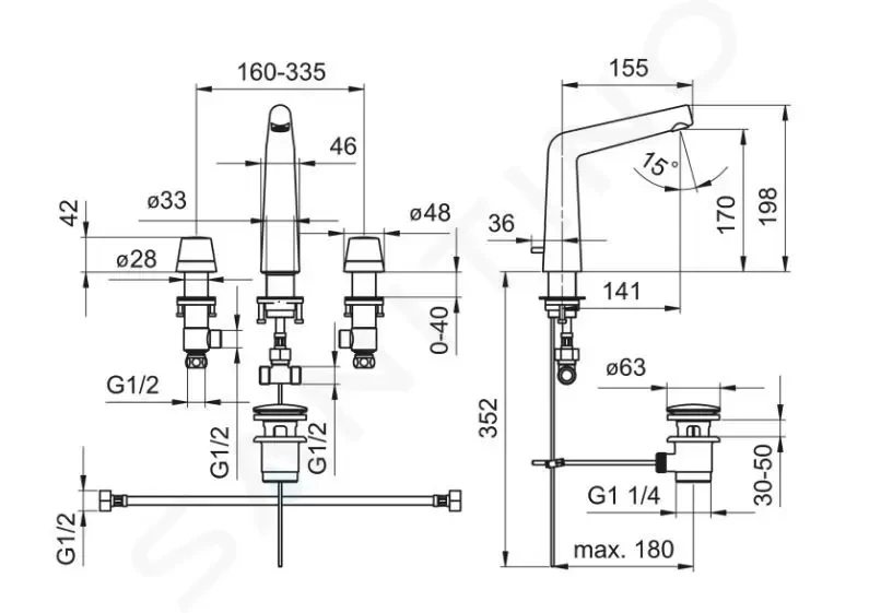 HANSA - Designo Umývadlová batéria s výpusťou, 3-otvorová inštalácia, chróm (51052183)