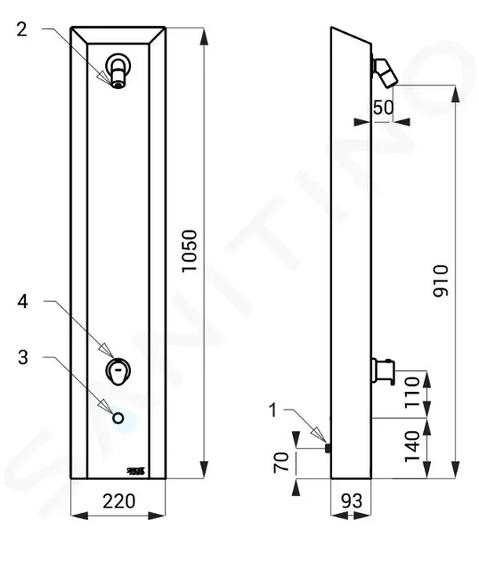 SANELA - Nerezové sprchové panely Sprchový panel z nehrdzavejúcej ocele s integrovaným senzorom a termostatickým ventilom na batériové napájanie – 2 vody (SLSN 02ETB)