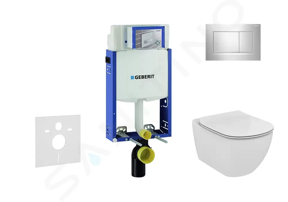 GEBERIT - Kombifix Modul na závesné WC s tlačidlom Sigma30, lesklý chróm/chróm mat + Ideal Standard Tesi - WC a doska, Aquablade, SoftClose 110.302.00.5 NU6