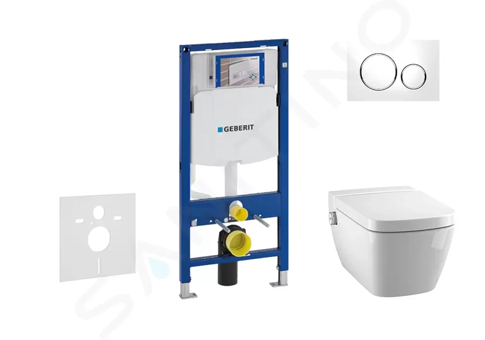 GEBERIT - Duofix Modul na závesné WC s tlačidlom Sigma20, biela/lesklý chróm + Tece One - sprchovacia toaleta a doska, Rimless, SoftClose 111.300.00.5 NT4