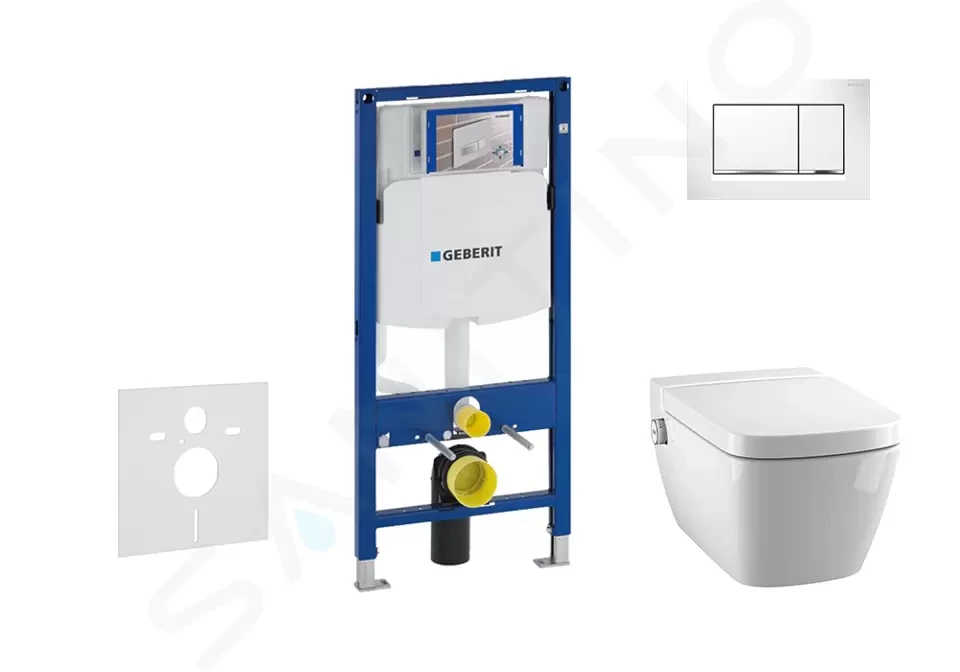 GEBERIT - Duofix Modul na závesné WC s tlačidlom Sigma30, biela/lesklý chróm + Tece One - sprchovacia toaleta a doska, Rimless, SoftClose 111.300.00.5 NT5