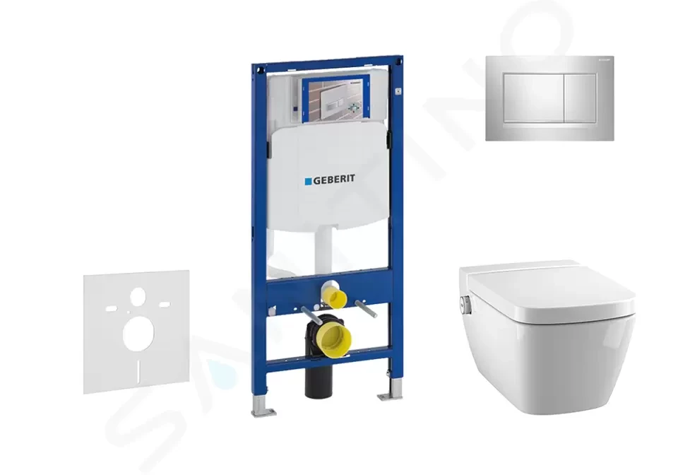 GEBERIT - Duofix Modul na závesné WC s tlačidlom Sigma30, lesklý chróm/chróm mat + Tece One - sprchovacia toaleta a doska, Rimless, SoftClose 111.300.00.5 NT6