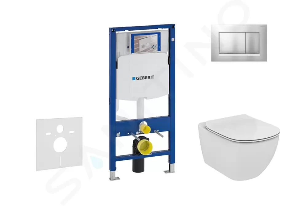 GEBERIT - Duofix Modul na závesné WC s tlačidlom Sigma30, matný chróm/chróm + Ideal Standard Tesi - WC a doska, Aquablade, SoftClose 111.300.00.5 NU7