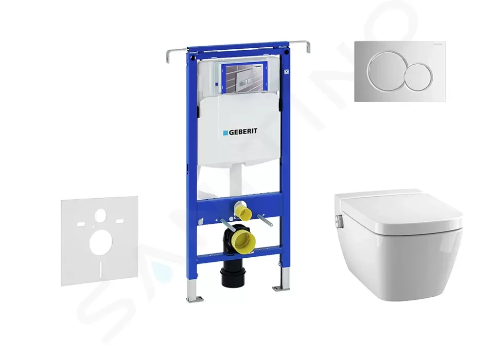 GEBERIT - Duofix Modul na závesné WC s tlačidlom Sigma01, lesklý chróm + Tece One - sprchovacia toaleta a doska, Rimless, SoftClose 111.355.00.5 NT2