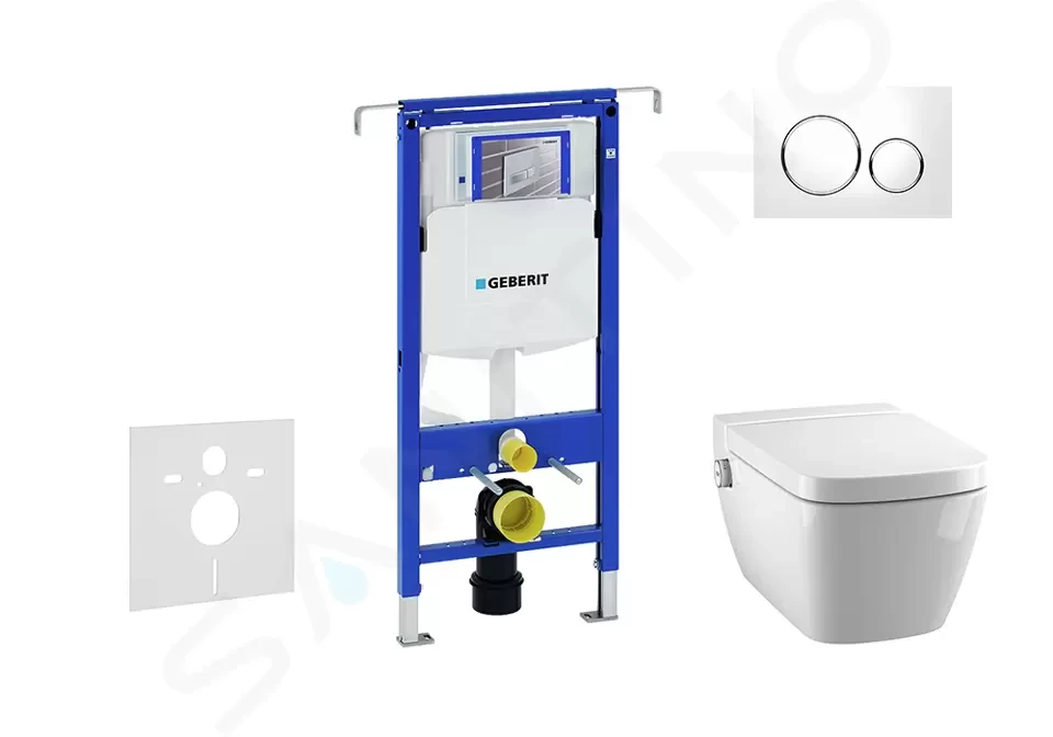 GEBERIT - Duofix Modul na závesné WC s tlačidlom Sigma20, biela/lesklý chróm + Tece One - sprchovacia toaleta a doska, Rimless, SoftClose 111.355.00.5 NT4