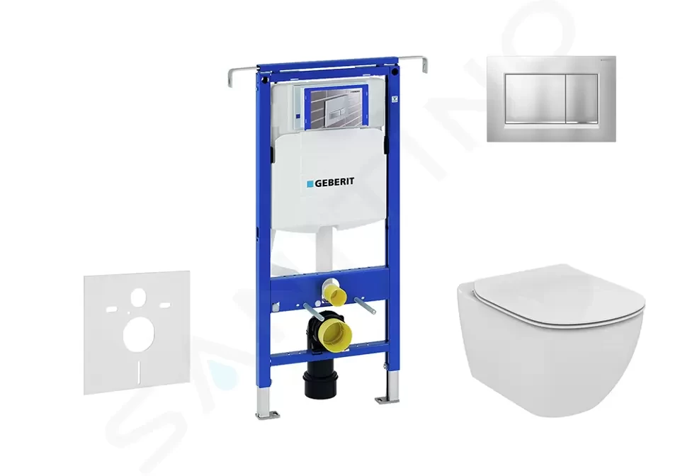 GEBERIT - Duofix Modul na závesné WC s tlačidlom Sigma30, matný chróm/chróm + Ideal Standard Tesi - WC a doska, Aquablade, SoftClose 111.355.00.5 NU7
