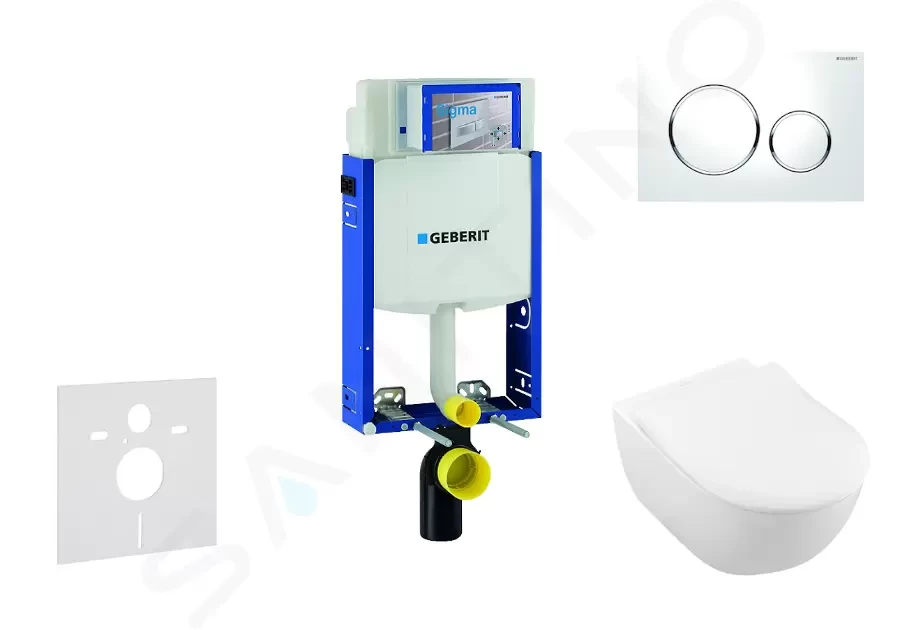GEBERIT - Kombifix Modul na závesné WC s tlačidlom Sigma20, biela/lesklý chróm + Villeroy Boch - WC a doska, DirectFlush, SoftClose, CeramicPlus 110.302.00.5 NI4