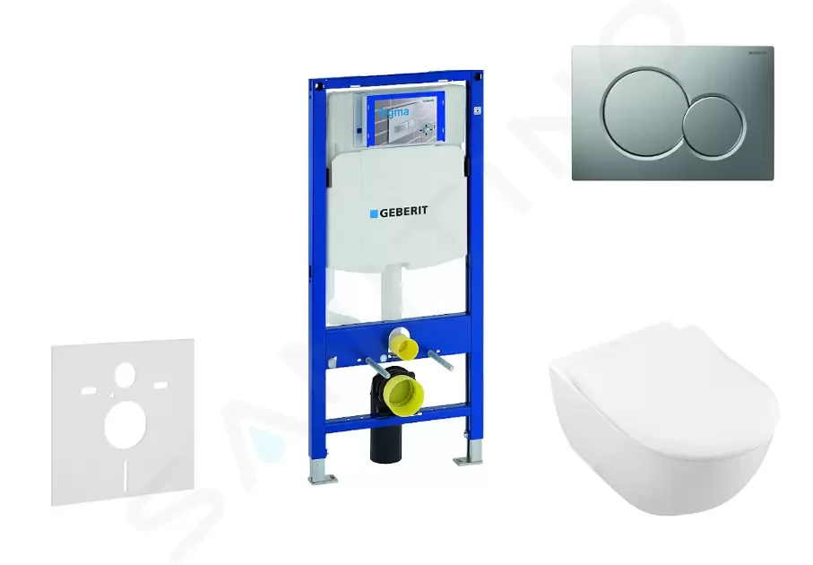 GEBERIT - Duofix Modul na závesné WC s tlačidlom Sigma01, matný chróm + Villeroy Boch - WC a doska, DirectFlush, SoftClose, CeramicPlus 111.300.00.5 NI3