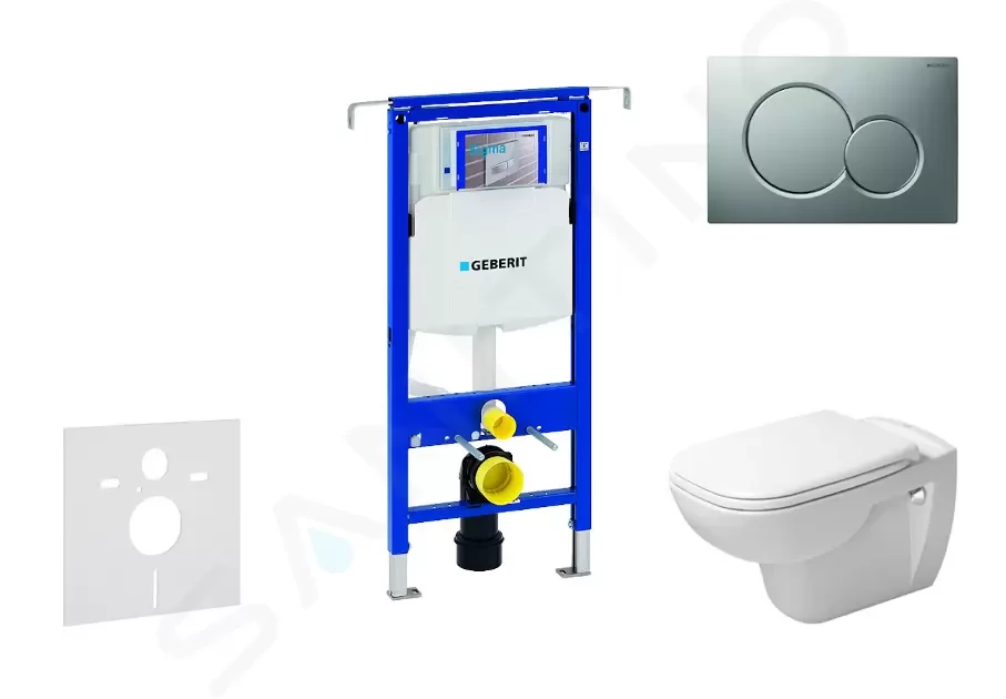 GEBERIT - Duofix Modul na závesné WC s tlačidlom Sigma01, matný chróm + Duravit D-Code - WC a doska, Rimless, SoftClose 111.355.00.5 NH3