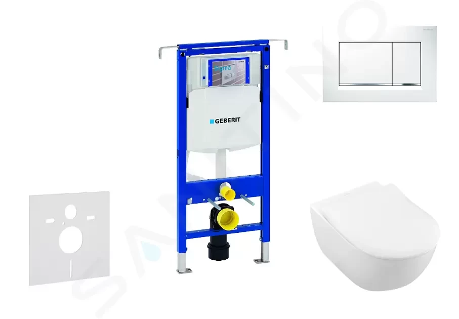 GEBERIT - Duofix Modul na závesné WC s tlačidlom Sigma30, biela/lesklý chróm + Villeroy Boch - WC a doska, DirectFlush, SoftClose, CeramicPlus 111.355.00.5 NI5