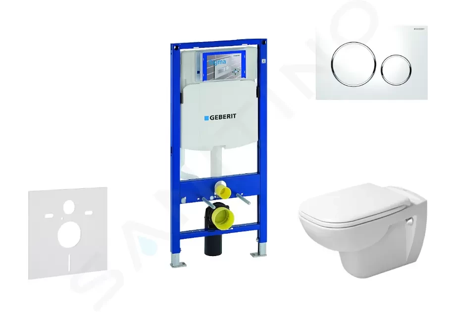 GEBERIT - Duofix Modul na závesné WC s tlačidlom Sigma20, biela/lesklý chróm + Duravit D-Code - WC a doska, Rimless, SoftClose 111.300.00.5 NH4