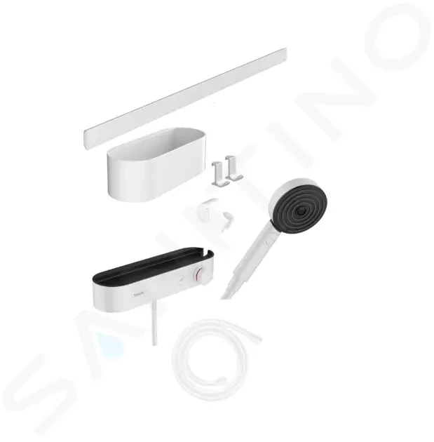 HANSGROHE - WallStoris Set sprchovej hlavice 105, 3 prúdy, termostatu a kúpeľňových doplnkov, matná biela 24250700