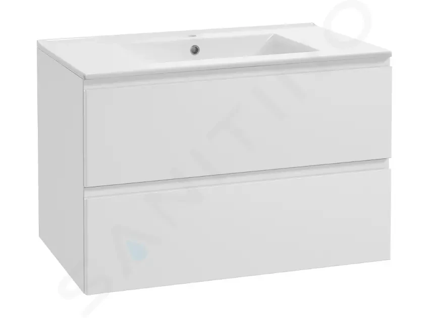 E-shop Kielle - Oudee Skrinka vrátane umývadla, 80x55x46 cm, 2 zásuvky, lesklá biela 50002S80