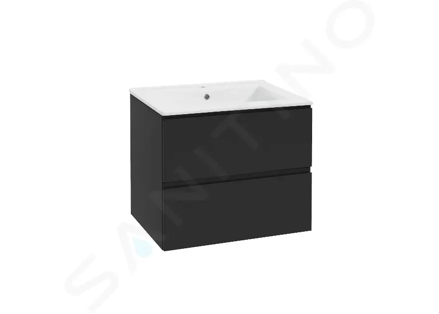 E-shop Kielle - Oudee Skrinka vrátane umývadla, 60x55x46 cm, 2 zásuvky, matná čierna 50002S64