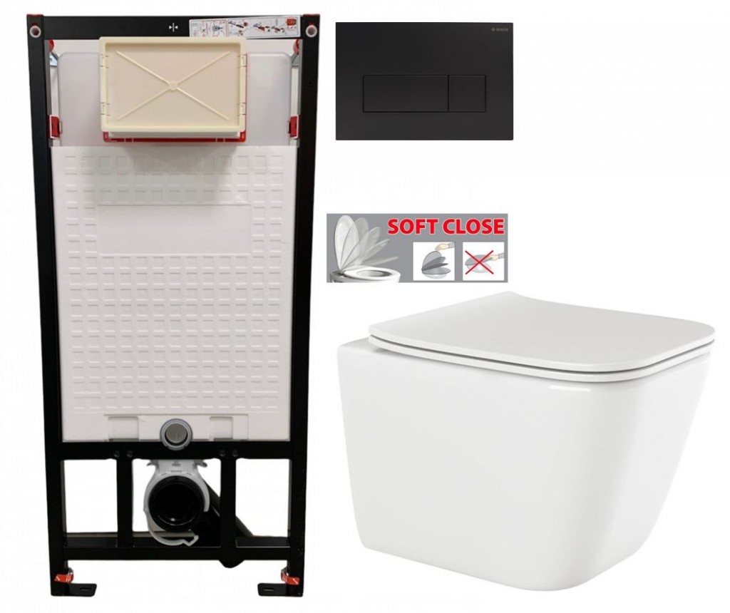 E-shop DEANTE Podstavný rám, pre závesné WC misy + SLIM tlačidlo černé + WC INVENA PAROS + SEDADLO CST_WC01 N51P RO1