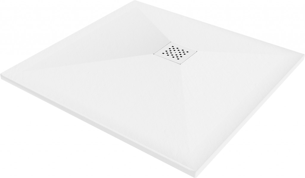 MEXEN/S - Stone+ štvorcová sprchová vanička 80 x 80, biela, mriežka biela 44108080-W