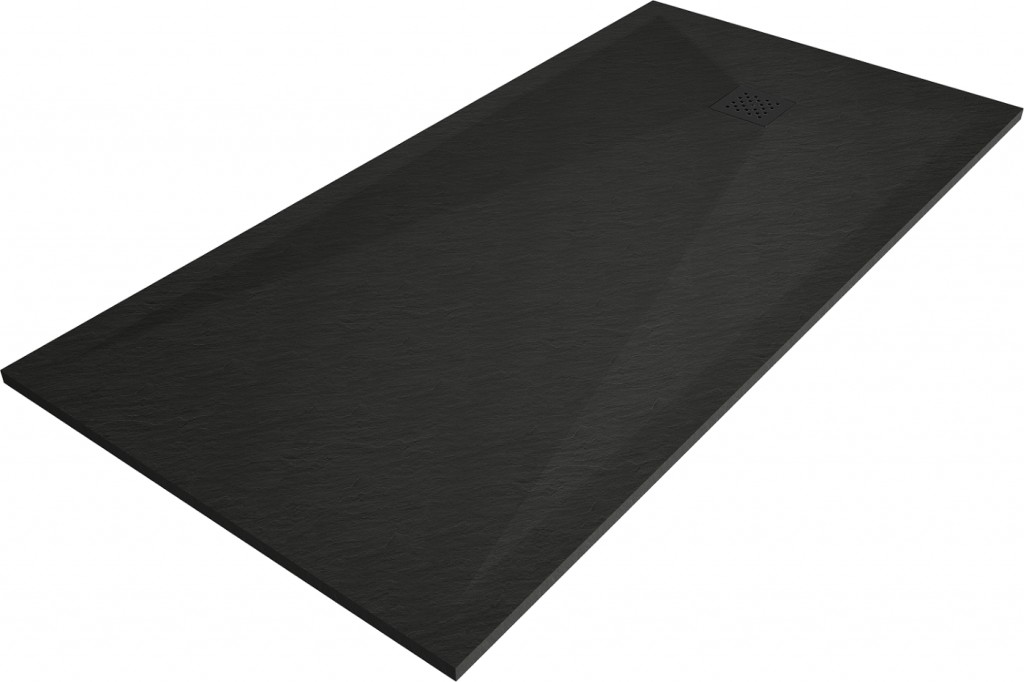 MEXEN/S - Stone+ obdĺžniková sprchová vanička 160 x 70, čierna, mriežka čierna 44707016-B