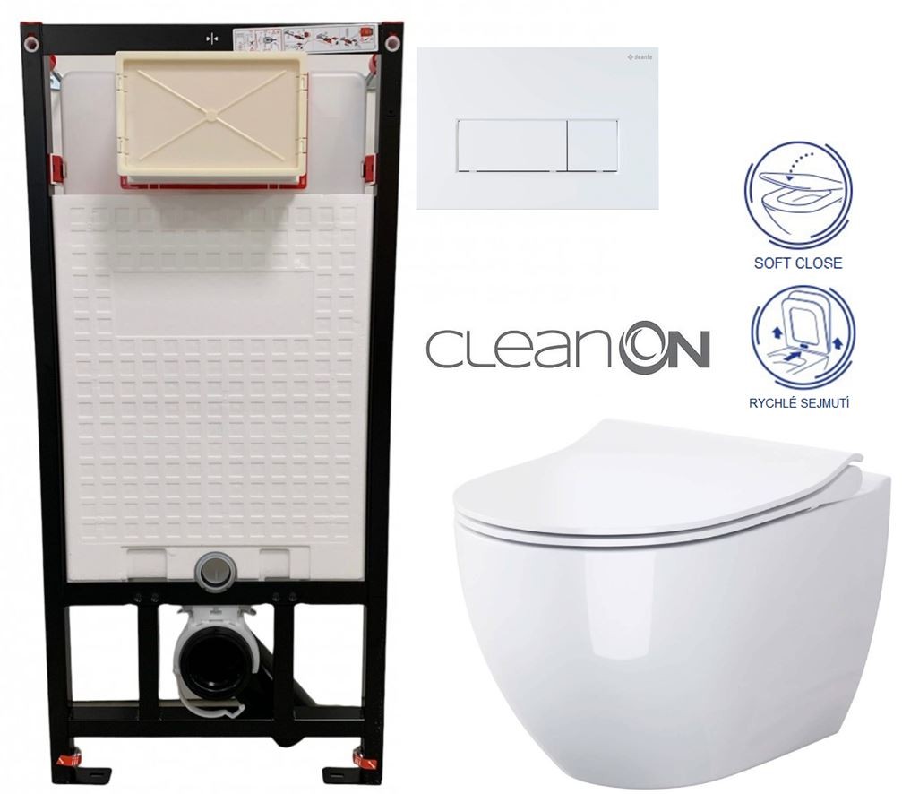 E-shop DEANTE Podstavný rám, pre závesné WC misy + SLIM tlačidlo bílé + WC CERSANIT ZEN CLEANON + SEDADLO CST_WC01 A51P HA1