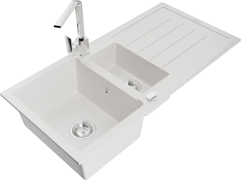 MEXEN/S MEXEN/S - Andres granitový drez s odkvapkávačom vrátane batérie Rita, biela 6515-20-670300-00