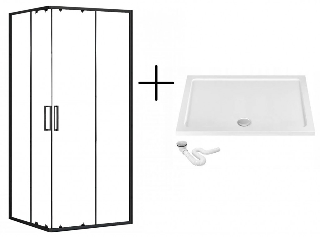 REA/S - Sprchovací kút PUNTO - čierny 80x100 + biela sprchová vanička Savoy KPL-K1016