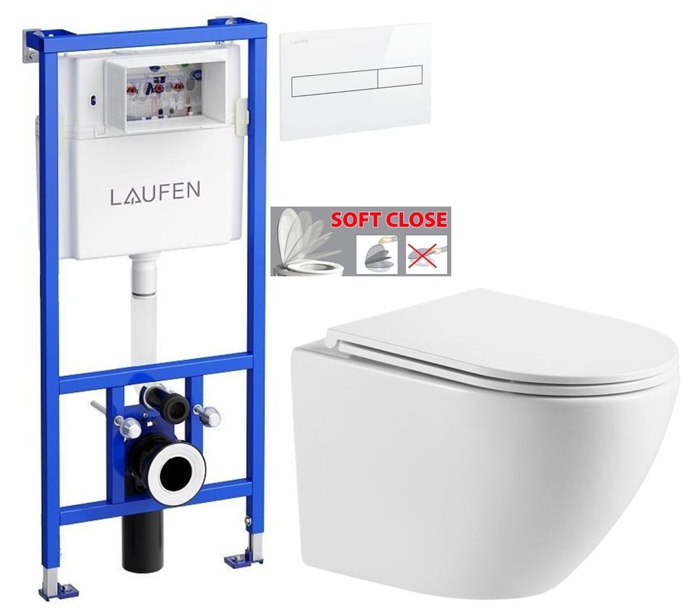 E-shop LAUFEN Rámový podomietkový modul CW1 SET s bielym tlačidlom + WC INVENA LIMNOS WITH SOFT se sedlem RIMLESS H8946600000001BI LI1