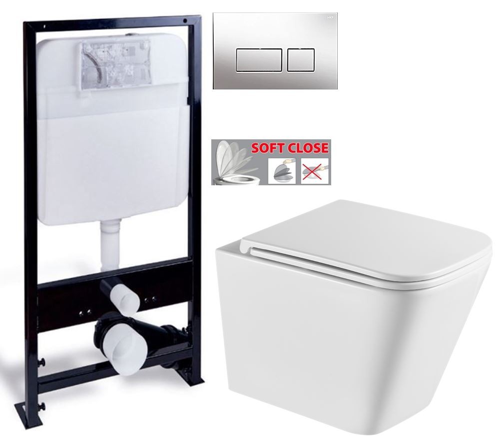 PRIM - predstenový inštalačný systém s chrómovým tlačidlom 20/0041+ WC INVENA FLORINA WITH SOFT  se sedlem RIMLESS PRIM_20/0026 41 FL1