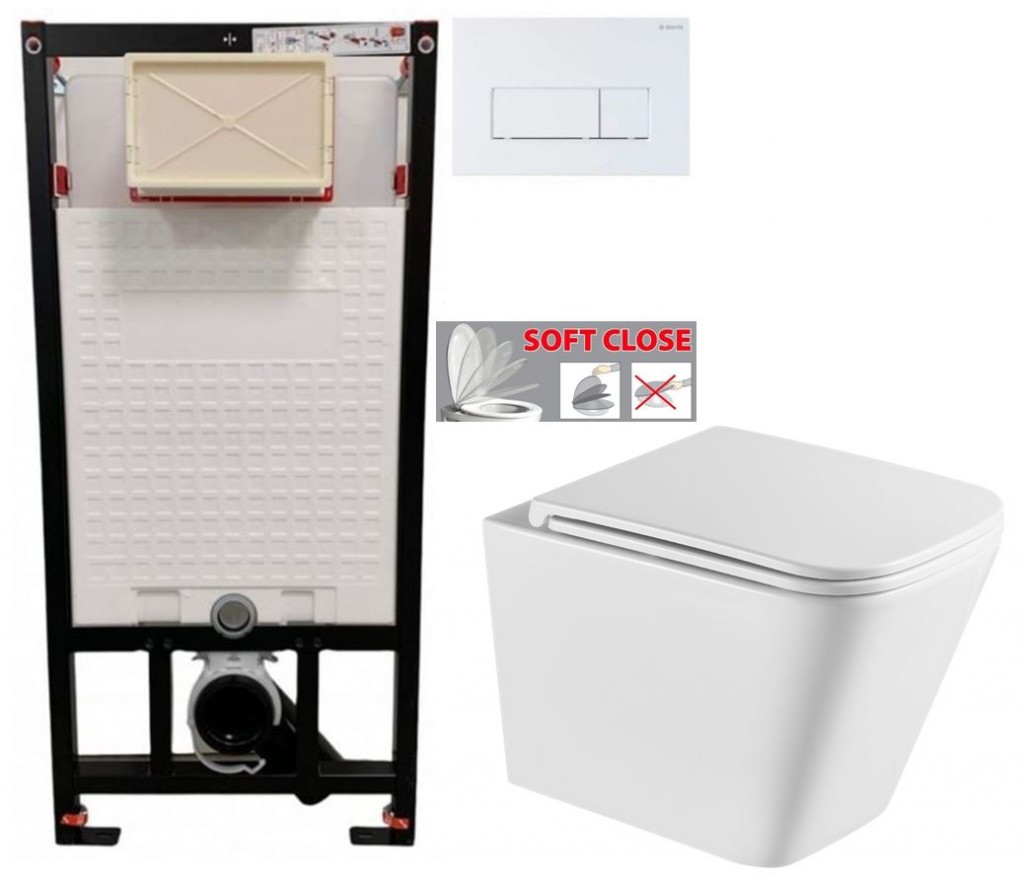 E-shop DEANTE Podstavný rám, pre závesné WC misy + SLIM tlačidlo bílé + WC INVENA FLORINA WITH SOFT se sedlem RIMLESS CST_WC01 A51P FL1