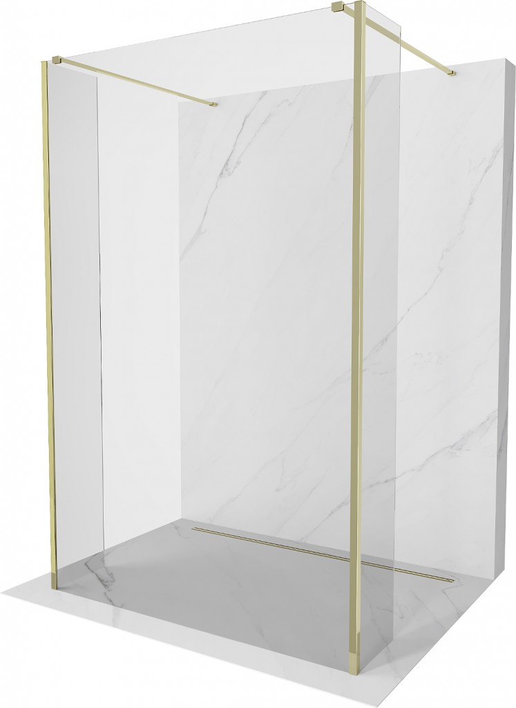 MEXEN/S - Kioto Sprchová zástena WALK-IN voľne stojaca 115 x 30 x 30, transparent, zlatá 800-115-030-222-50-00-030