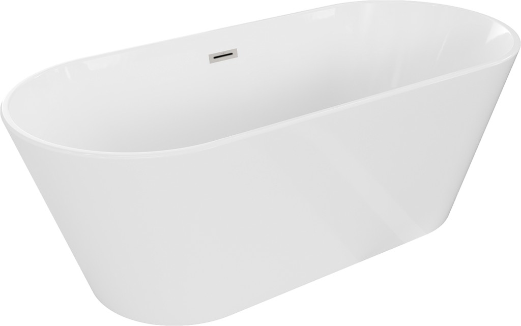 MEXEN/S - Flavia voľne stojaca vaňa 150 x 75, biela, sifón a prepad nikel kartáčovaná 54031507500-97