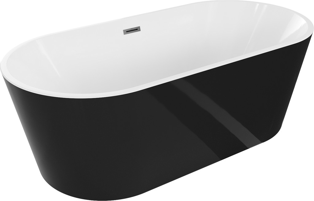 MEXEN/S - Luna vaňa voľne stojaca 180 x 80, biela/čierna, sifón a prepad grafit metal 52031808075-95