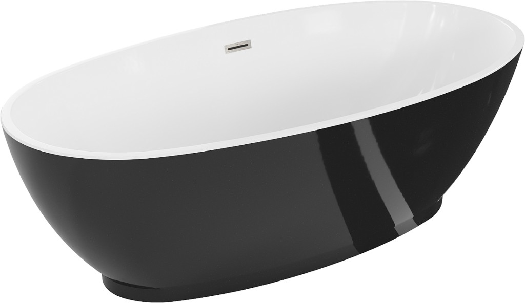MEXEN/S - Bilbao voľne stojaca vaňa 180 x 90, biela/čierna, sifón a prepad nikel kartáčovaná 51311809075-97