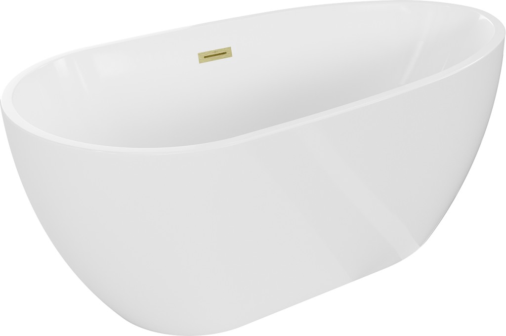 MEXEN/S - Eos voľne stojaca vaňa 150 x 75, biela, sifón a prepad zlatá kartáčovaná 52471507500-55