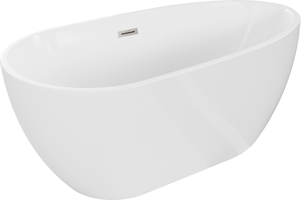 MEXEN/S - Eos voľne stojaca vaňa 170 x 75, biela, sifón a prepad nikel kartáčovaná 52471707500-97