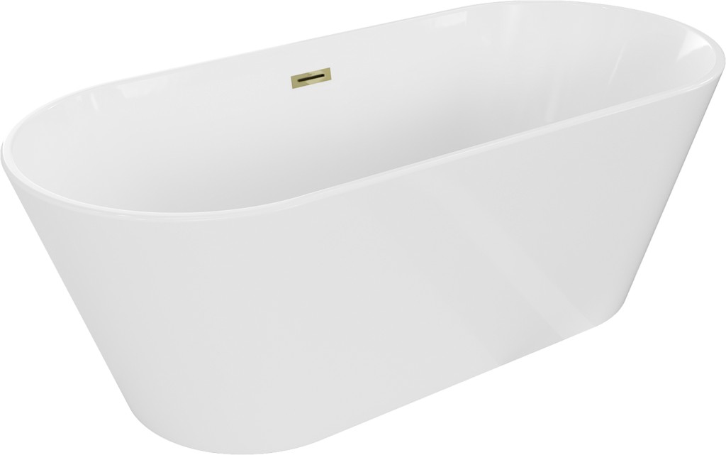 MEXEN/S - Flavia voľne stojaca vaňa 150 x 75, biela, sifón a prepad zlatá 54031507500-50