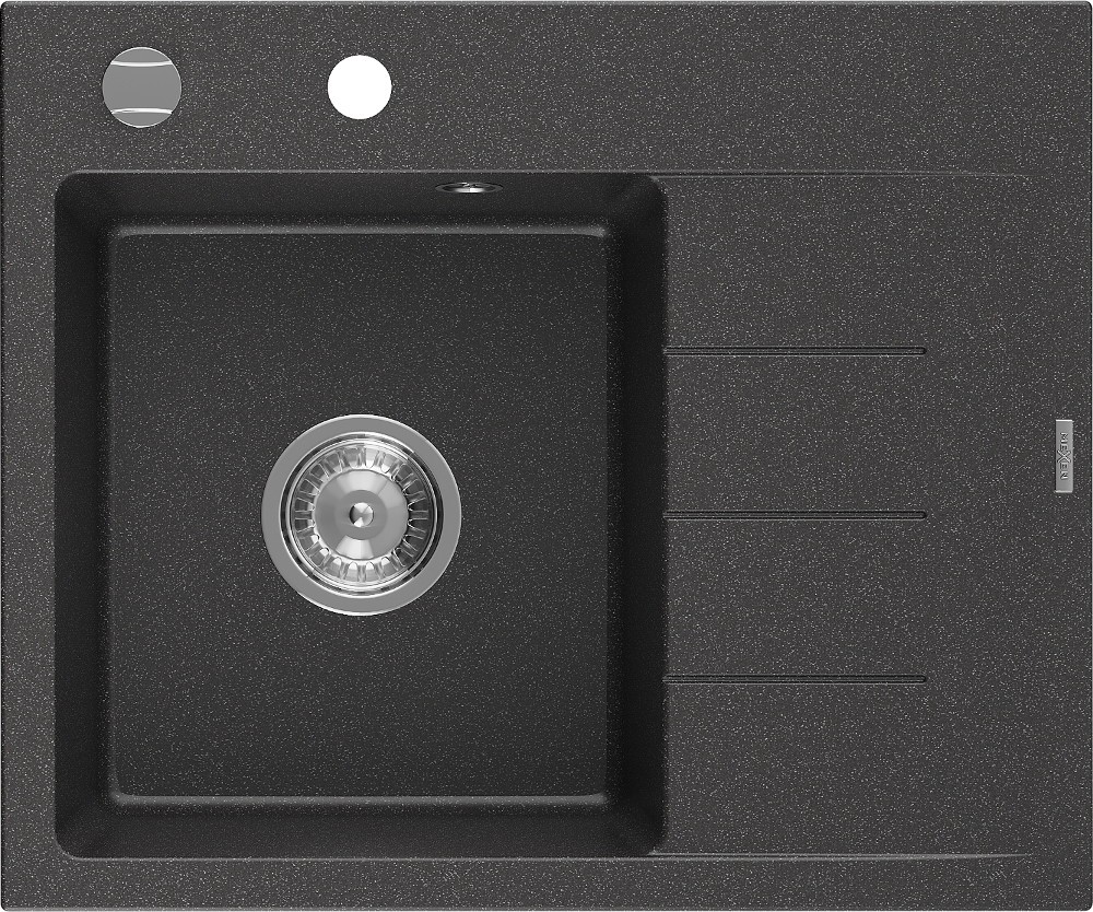 MEXEN MEXEN - Ben granitový drez 1 s odkvapkávačom ľavý 600 x 500 mm, čierna kropenatá, sifón chróm 6522605000-76