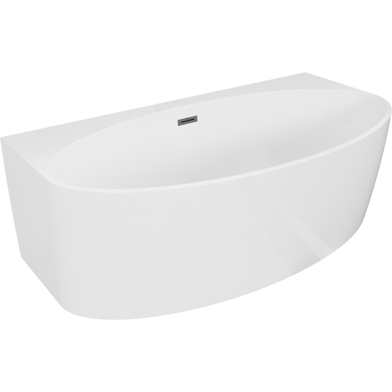 MEXEN/S - Bruna voľne stojaca vaňa nástenná 170 x 88, biela lesk, sifón a prepad grafit metal 52731708800-95