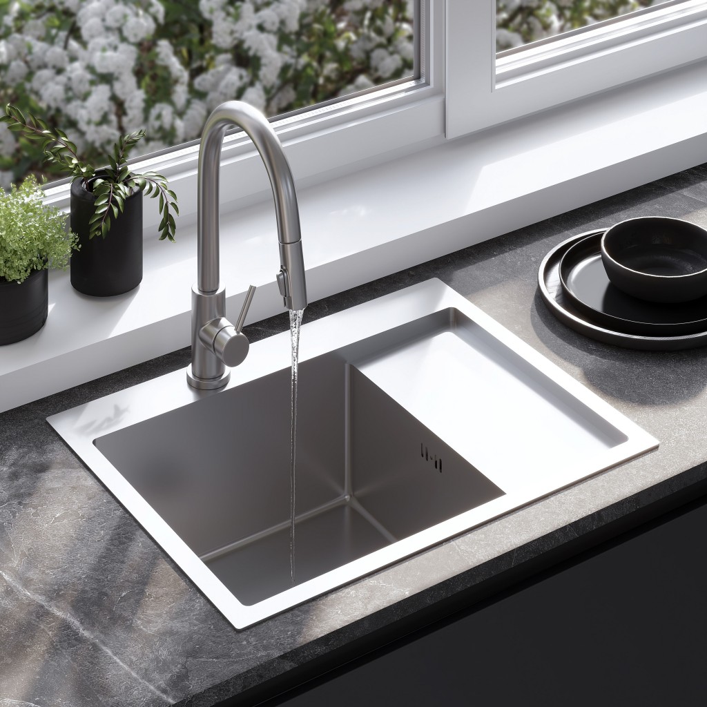 REA REA - Oceľový drez Fín BRUSH NICKEL s kuchynskou batériou KPL-96012